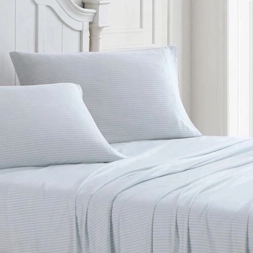 Laura Ashley Ramona Queen Sheet Set NWT Blue White Stripe 300TC Cotton 4-Piece